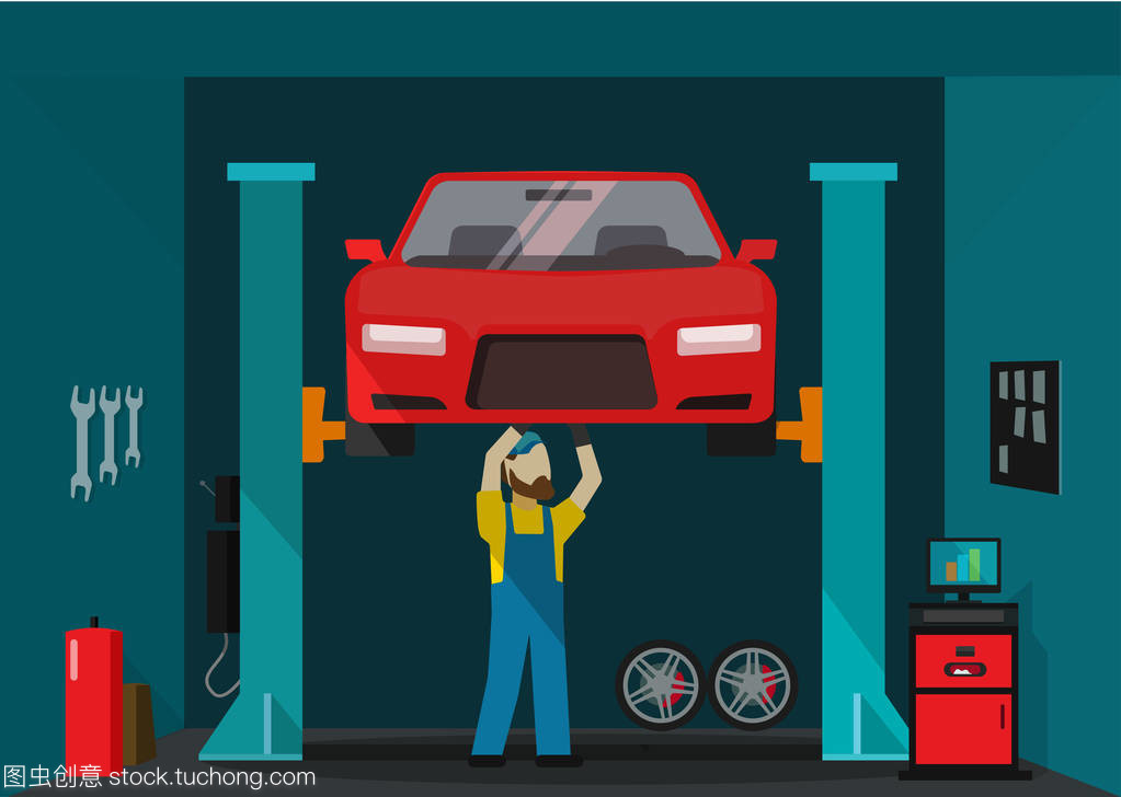 汽車維修服務(wù)中的車庫矢量圖示與機修工工作站的科學布局